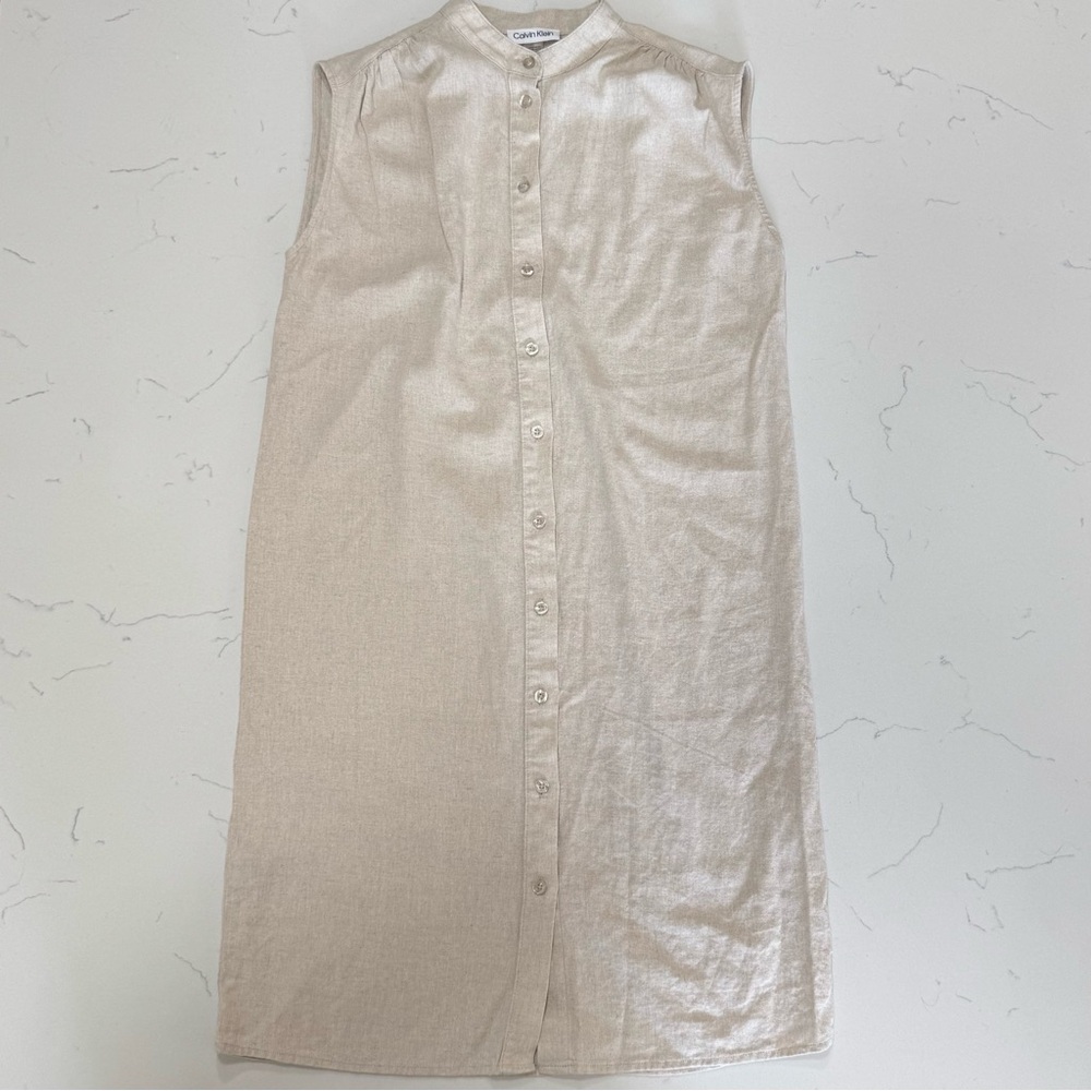 Calvin Klein Sleeveless Button-Down Dress in Cream